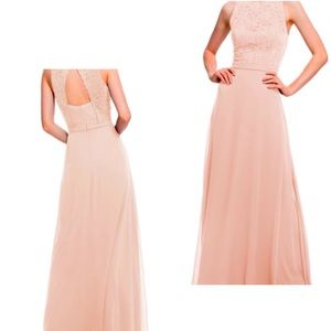 Levkoff Petal pink Chiffon Lace A-line Gown